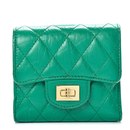 Chanel Aged Calfskin Quilted Reissue Compact Wallet Green 1 of 9