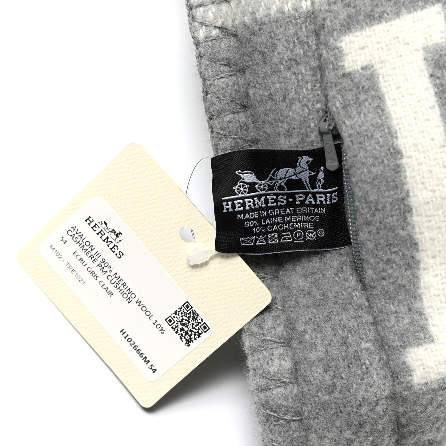 Hermes Wool Cashmere Avalon III Pillow PM Ecru Gris Clair 3 of 3