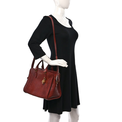 Alexander McQueen Calfskin Lizard Embossed Small Skull Padlock Zip Around Tote Brown 2 of 9
