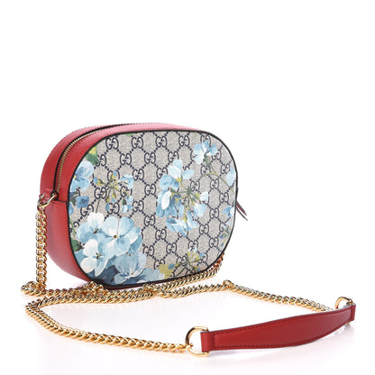 Gucci GG Supreme Monogram Blooms Mini Chain Shoulder Bag Beige Blue Navy Hibiscus Red 3 of 9
