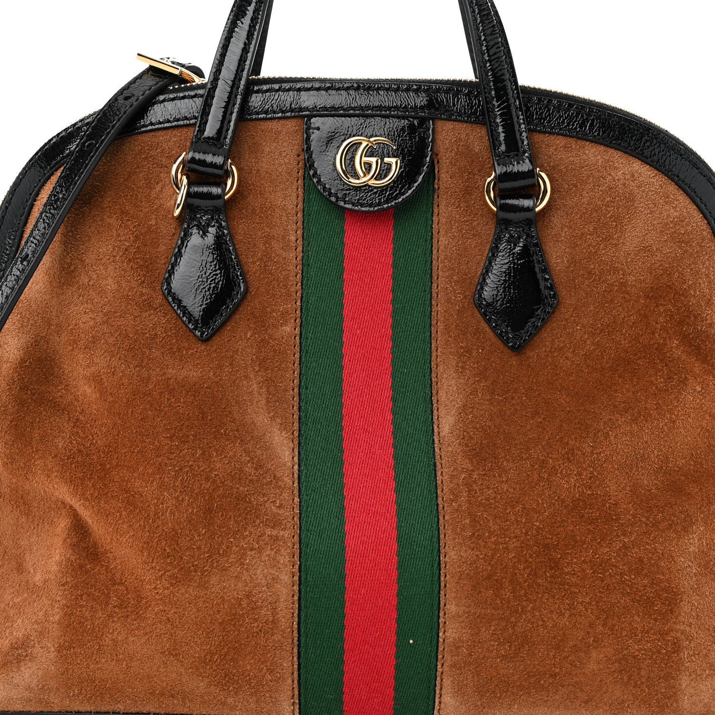 Suede Patent Web Medium Ophidia Top Handle Dome Bag Nocciola Black
