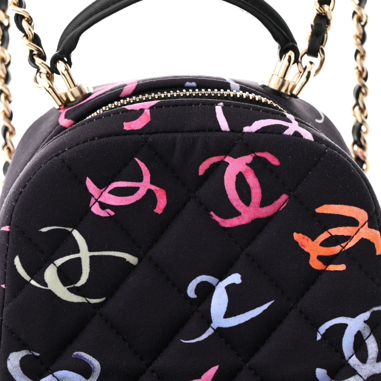 Printed Fabric Quilted CC Mini Classic Backpack Black Multicolor