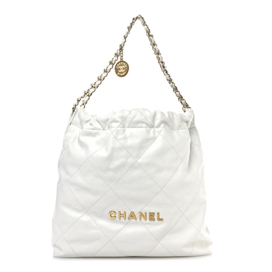 Shiny Calfskin Quilted Chanel 22 White