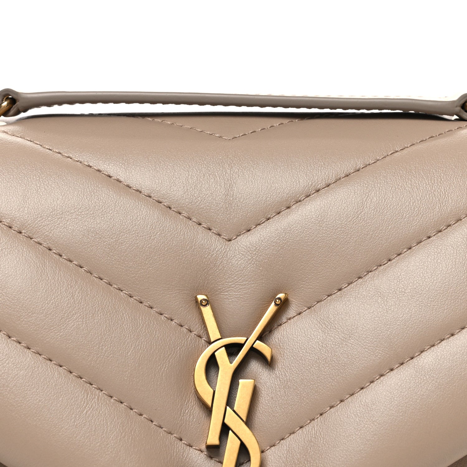 Saint Laurent Calfskin Y Quilted Monogram Small Loulou Chain Satchel Dark Beige 8 of 10