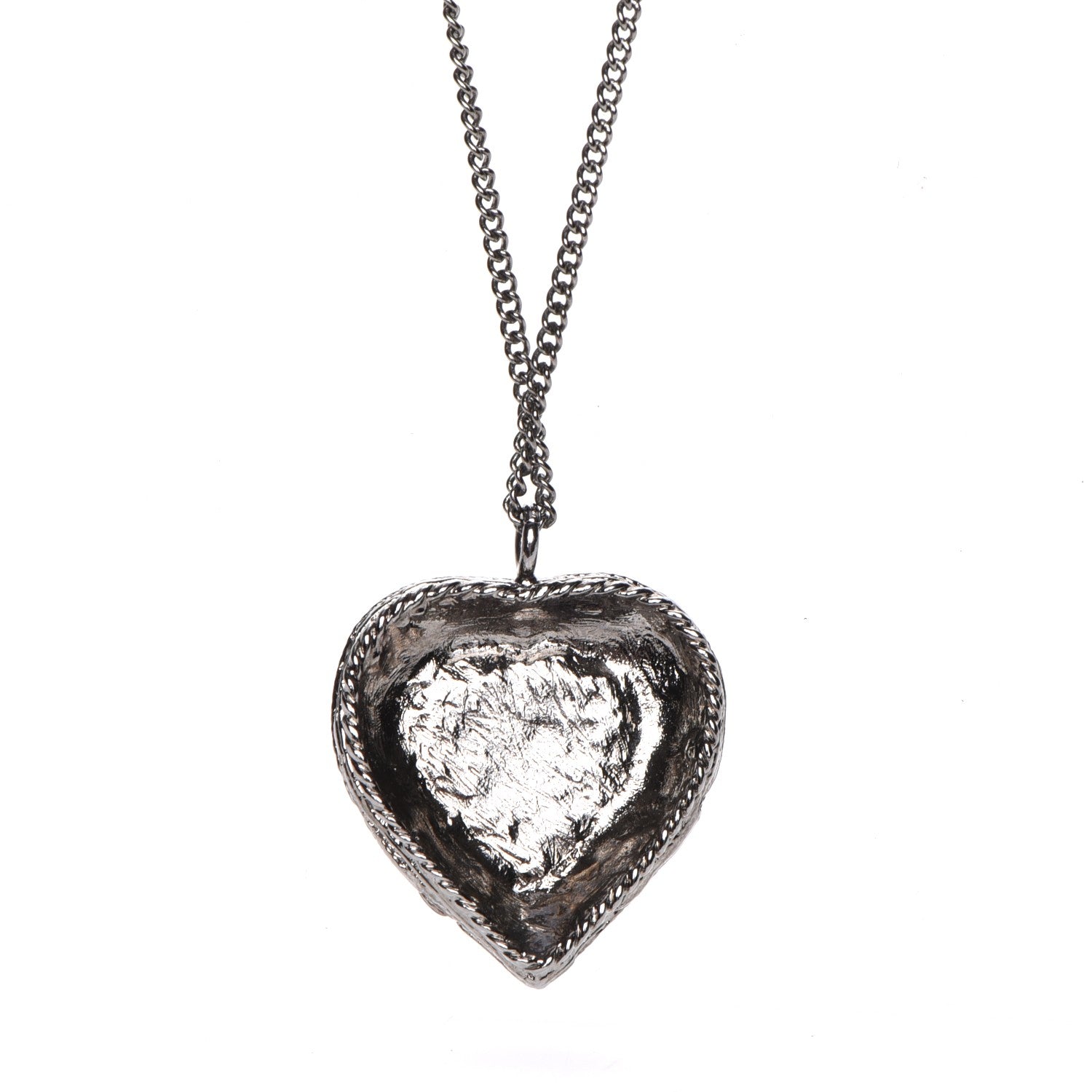 Chanel Pearl Enamel Heart CC Necklace Pendant Silver 5 of 6