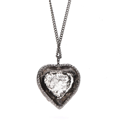 Chanel Pearl Enamel Heart CC Necklace Pendant Silver 5 of 6