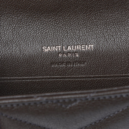 Saint Laurent Lambskin Mixed Matelasse Chevron Small Monogram Envelope Wallet Dark Brown 6 of 8
