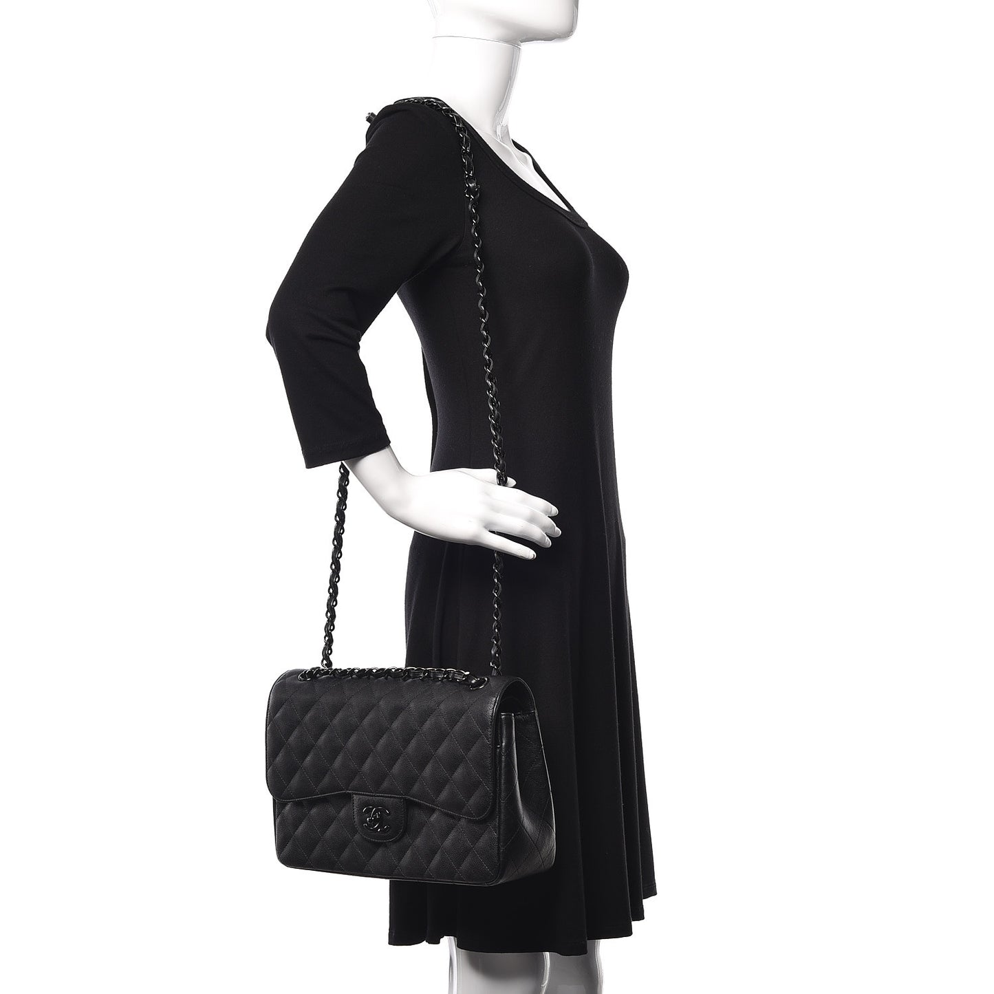 Crumpled Calfskin Quilted Jumbo Double Flap So Black