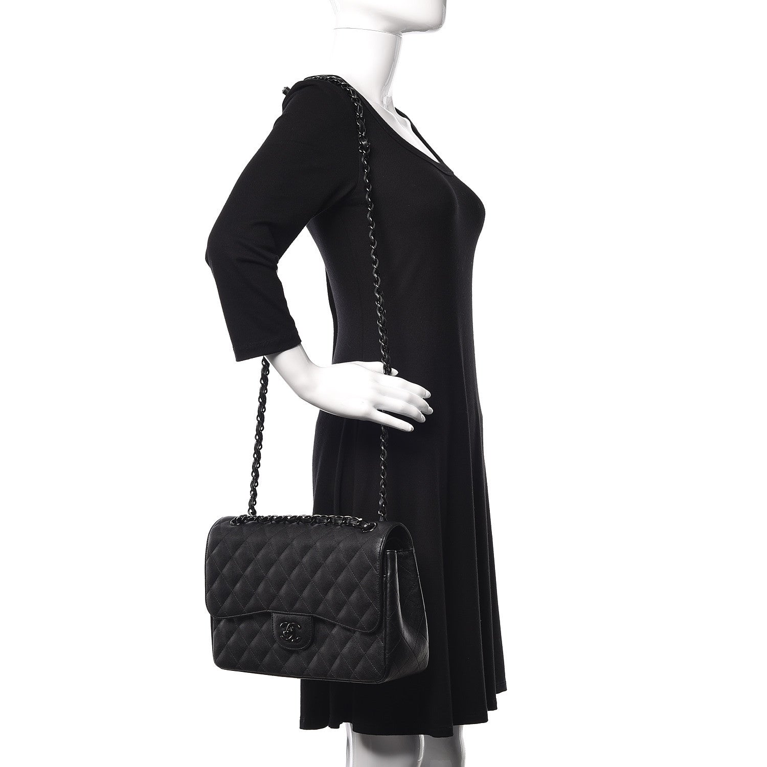 Chanel Crumpled Calfskin Quilted Jumbo Double Flap So Black 2 of 10