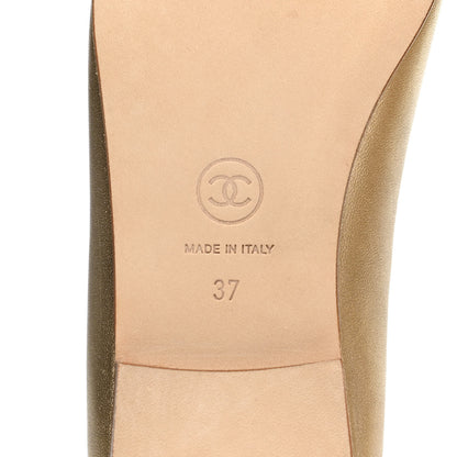 Chanel Lambskin Metallic Caviar CC Cap Toe Ballerina Flats 37 Light Gold 7 of 12