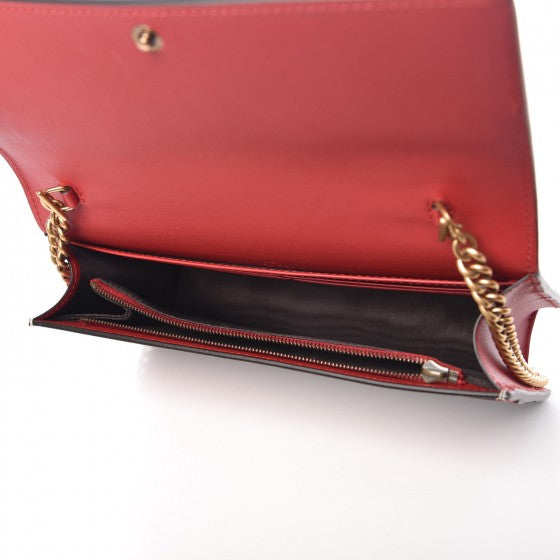 Calfskin Queen Margaret Chain Wallet Blue Agata Hibiscus Red Mystic White