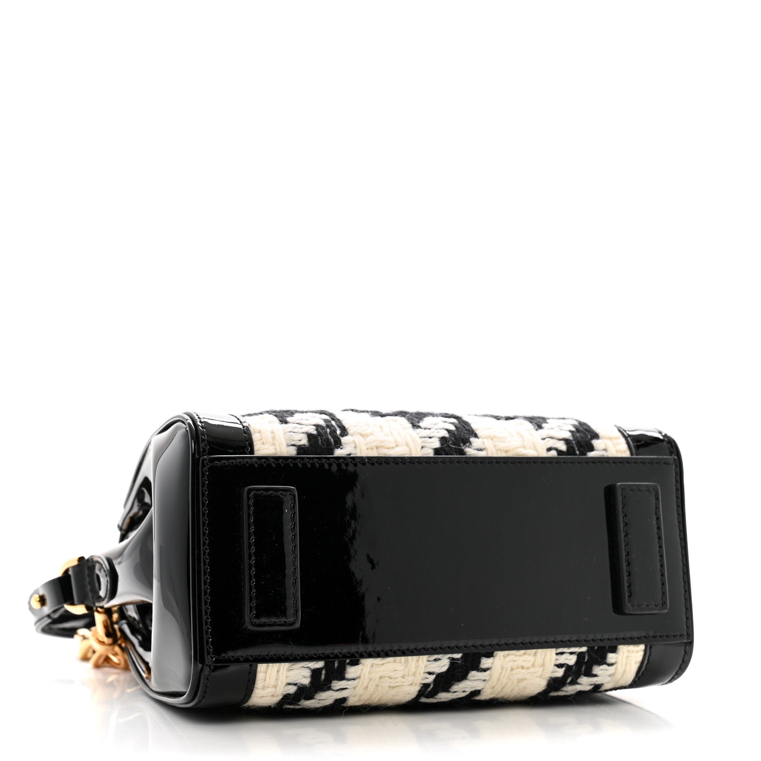 Versace Patent Calfskin Tweed Houndstooth Medusa Small Top Handle Handbag Black White 4 of 12