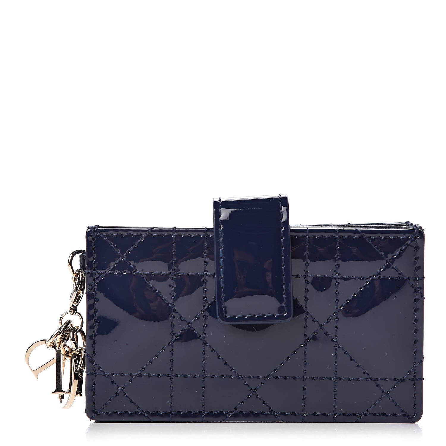 Christian Dior Patent Cannage Lady Dior 5-Gusset Card Holder Navy Blue 1 of 7