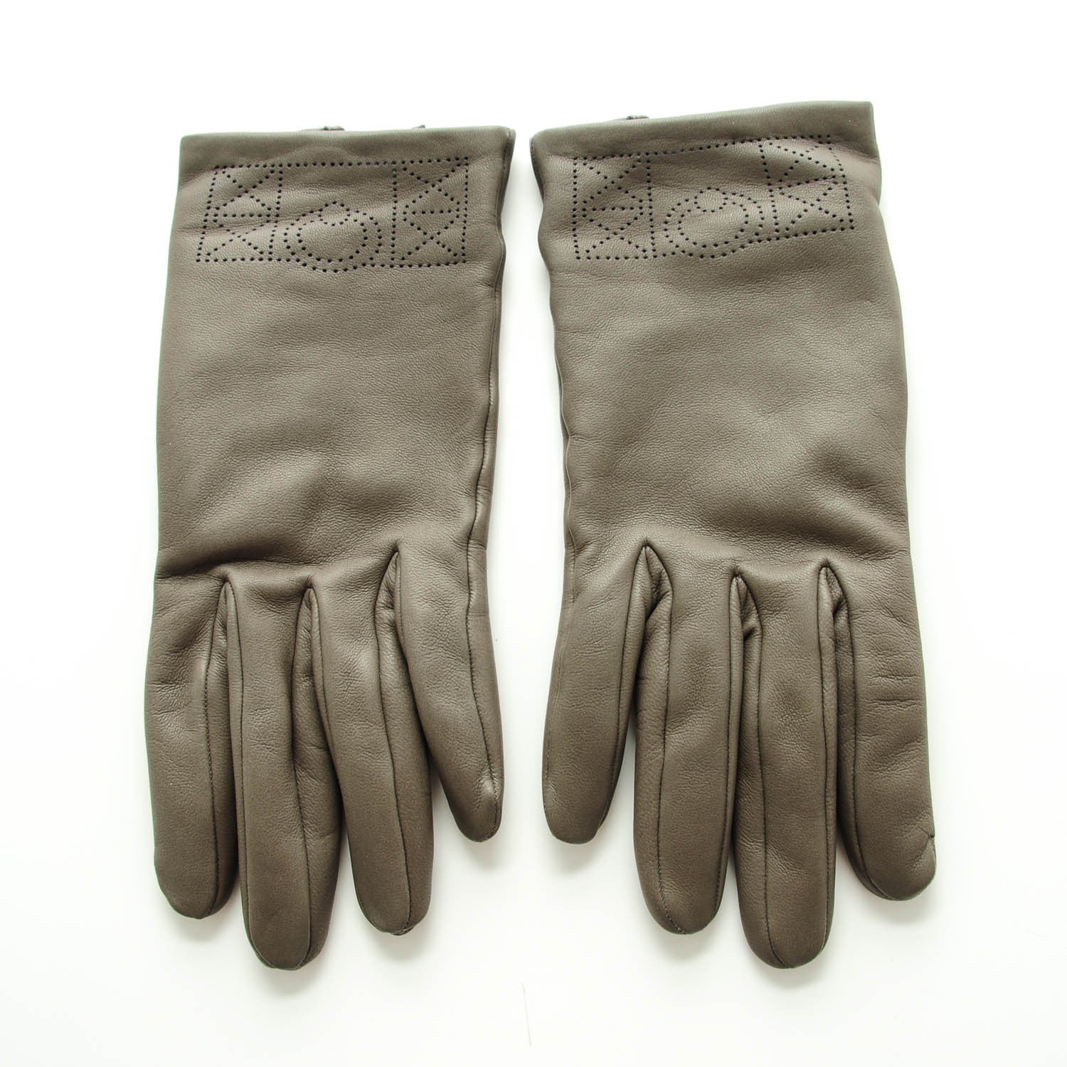 Hermes Lambskin Perforated Medor Gloves 7.5 Etain 3 of 6