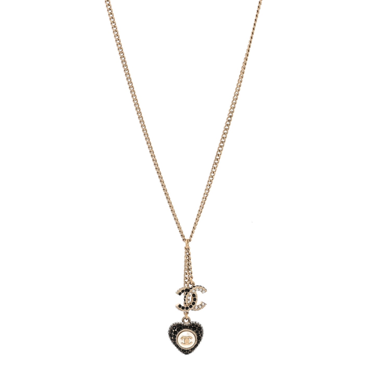 Crystal CC Heart Necklace Black Pearly White Gold