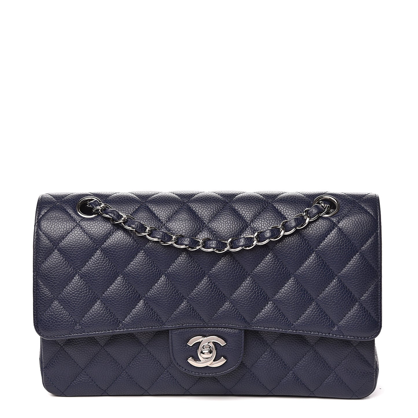 Caviar Quilted Medium Double Flap Navy