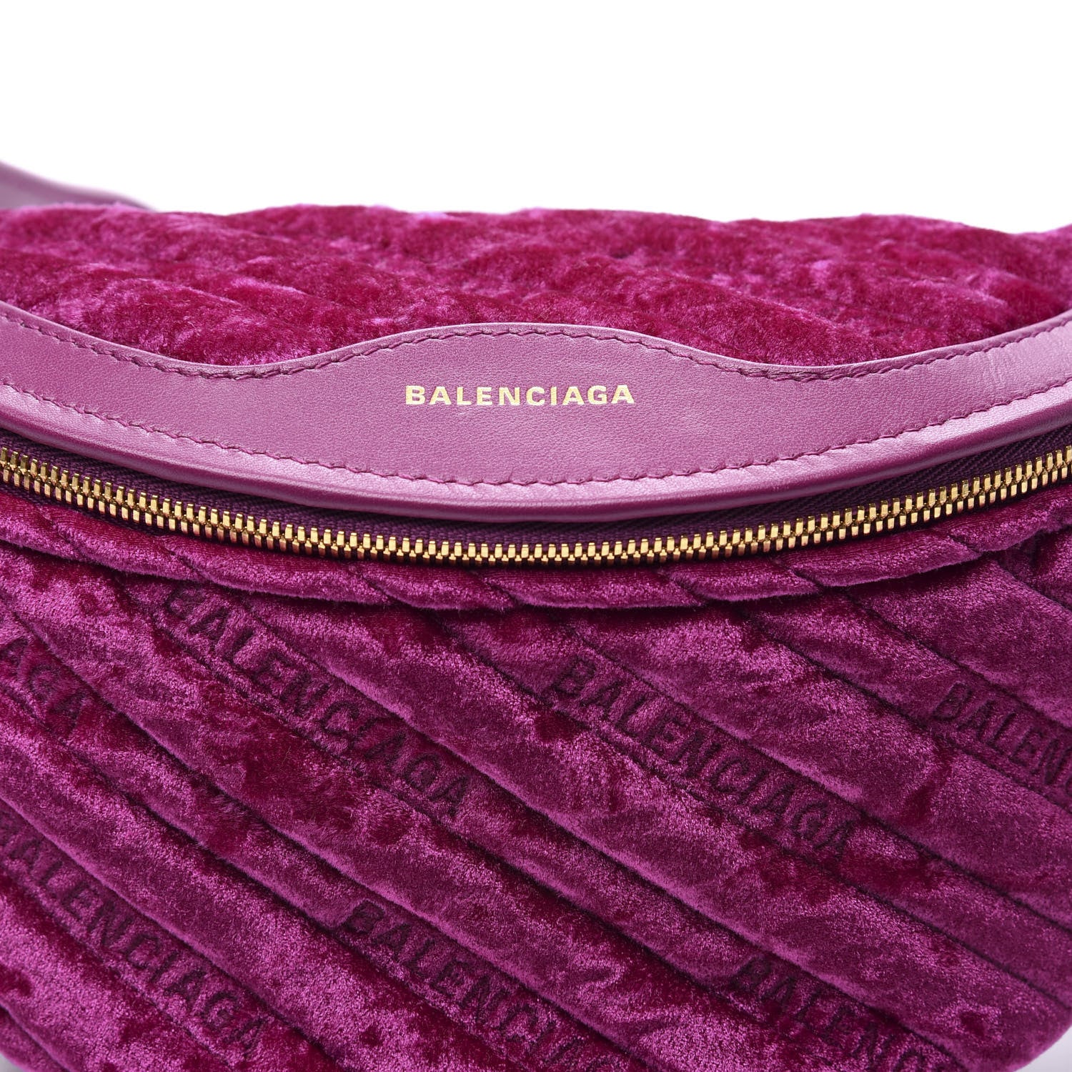 Balenciaga Crushed Velvet Logo Matelasse XXS Souvenir Belt Bag Fuchsia 10 of 11