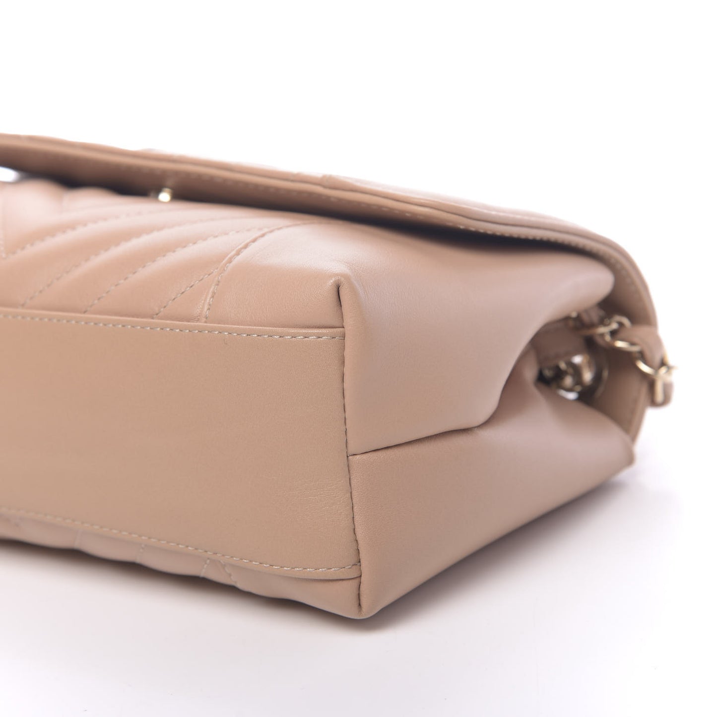 Calfskin Quilted Small Daily Chevron Flap Beige