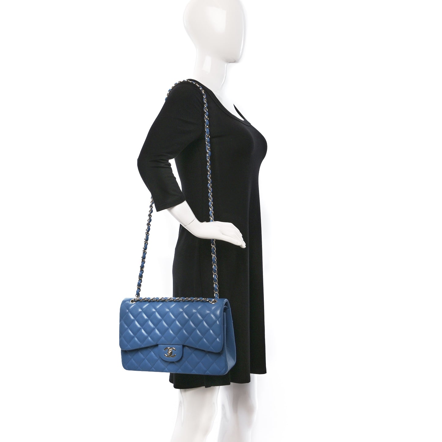 Caviar Quilted Jumbo Double Flap Blue