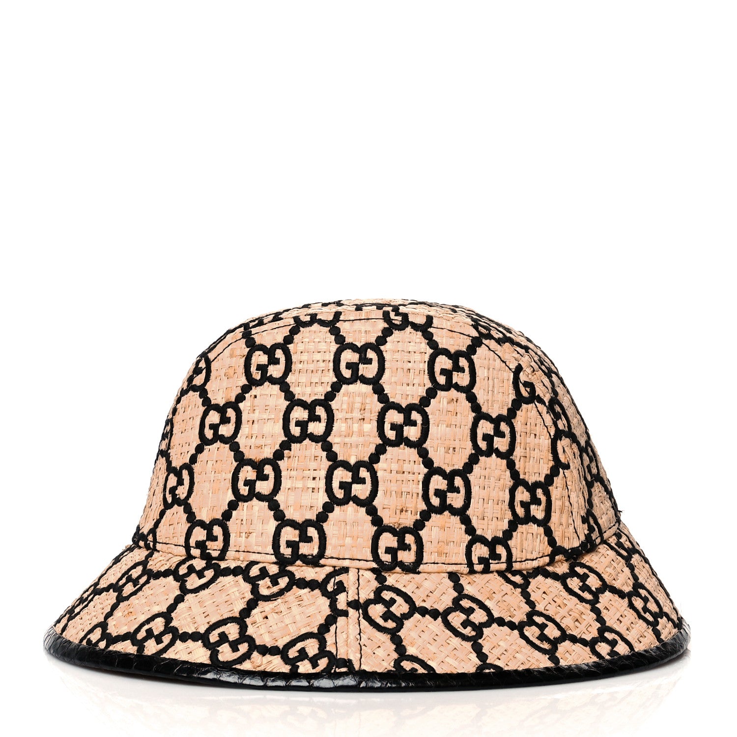 Gucci Raffia Elaphe GG Monogram Embroidered Fedora Hat L Ivory Black 4 of 8