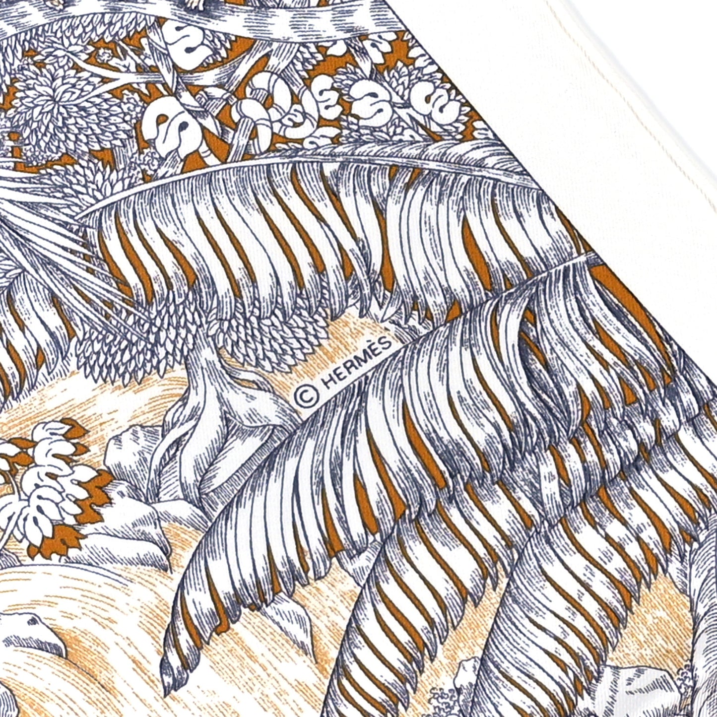 Silk Faubourg Tropical Scarf 90 Sepia White Caramel