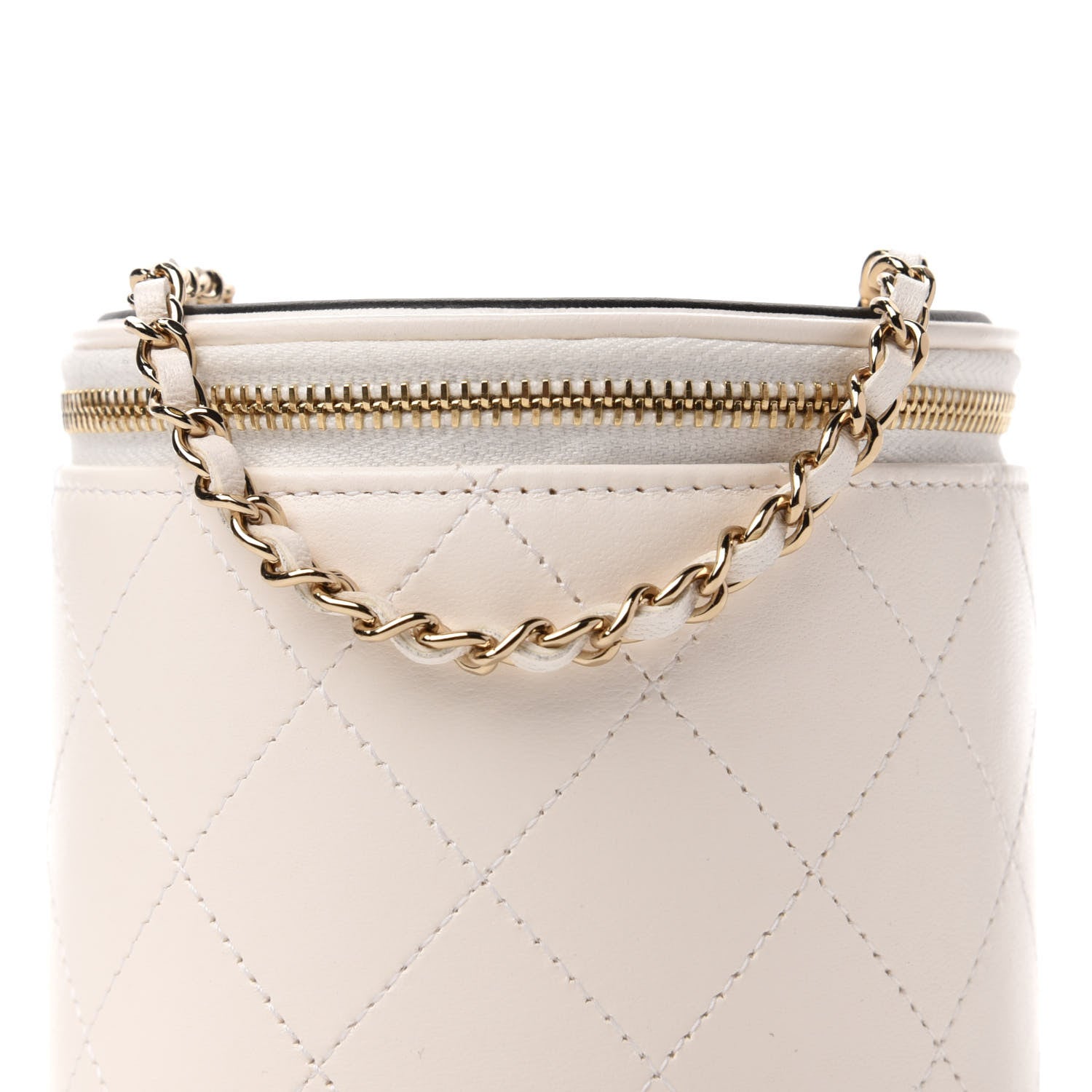 Chanel Lambskin Quilted Round Small Vanity Case With Chain White Black 11 of 12
