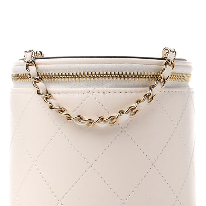 Chanel Lambskin Quilted Round Small Vanity Case With Chain White Black 11 of 12