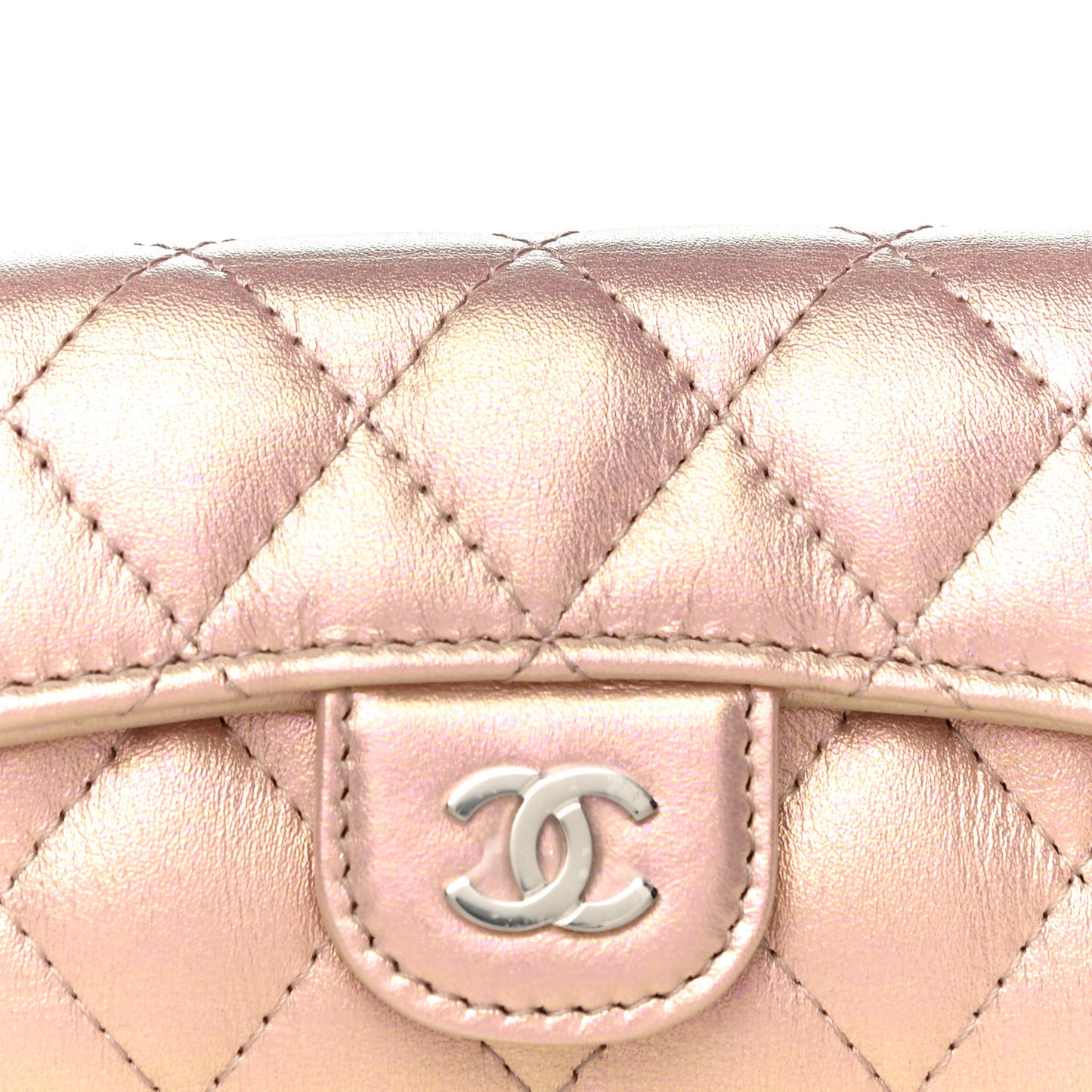 Iridescent Calfskin Quilted Classic 4 Key Holder Wallet Pink