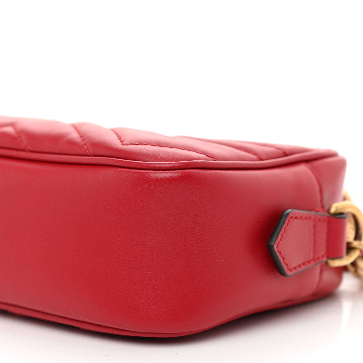 Calfskin Matelasse Mini GG Marmont Chain Shoulder Bag Hibiscus Red