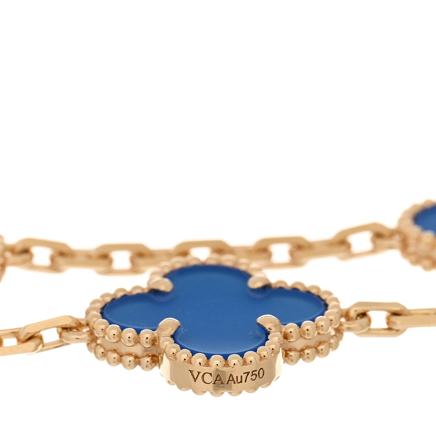 18K Yellow Gold Blue Agate 5 Motifs Vintage Alhambra Bracelet