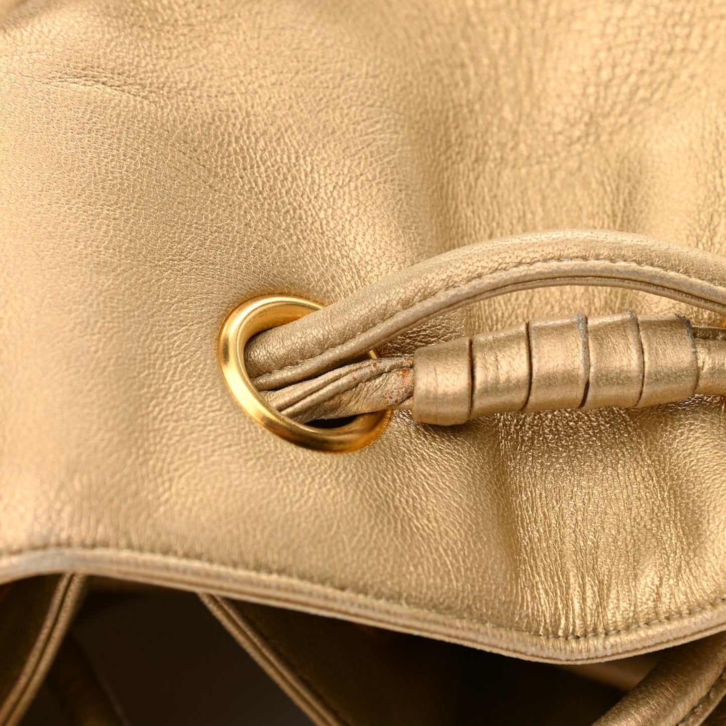 Metallic Lambskin CC Drawstring Shoulder Bag Gold
