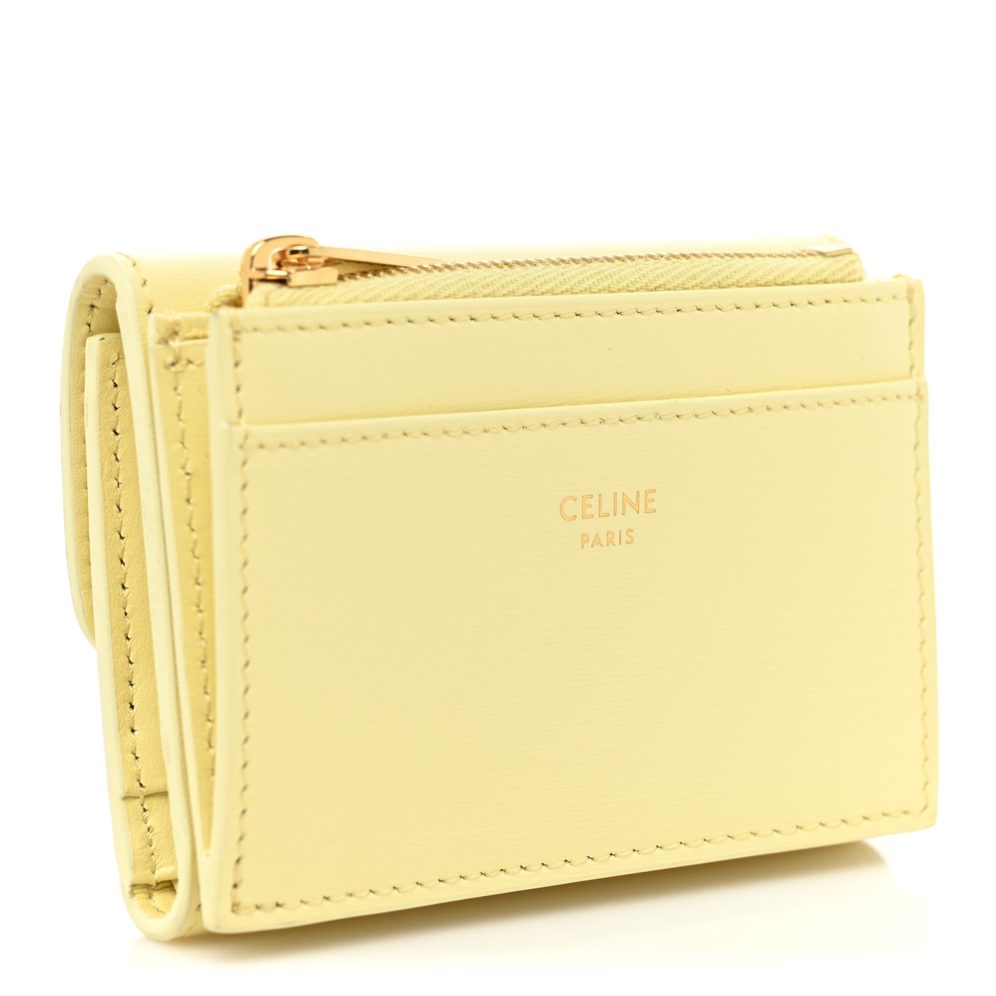 Shiny Smooth Calfksin Triomphe Compact Wallet Soft Yellow