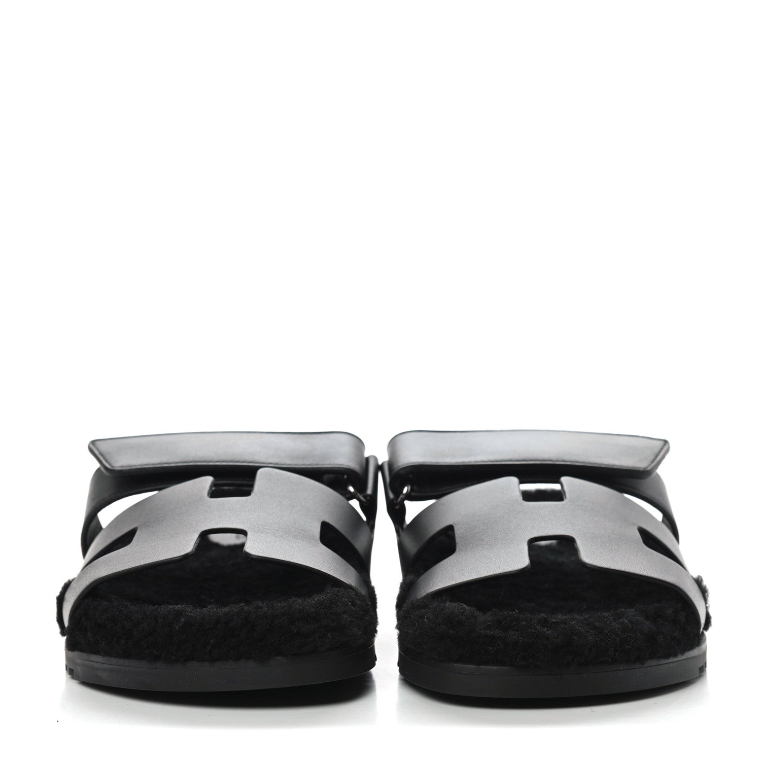 Hermes Calfskin Woolskin Womens Chypre Sandals 41 Black 2 of 10