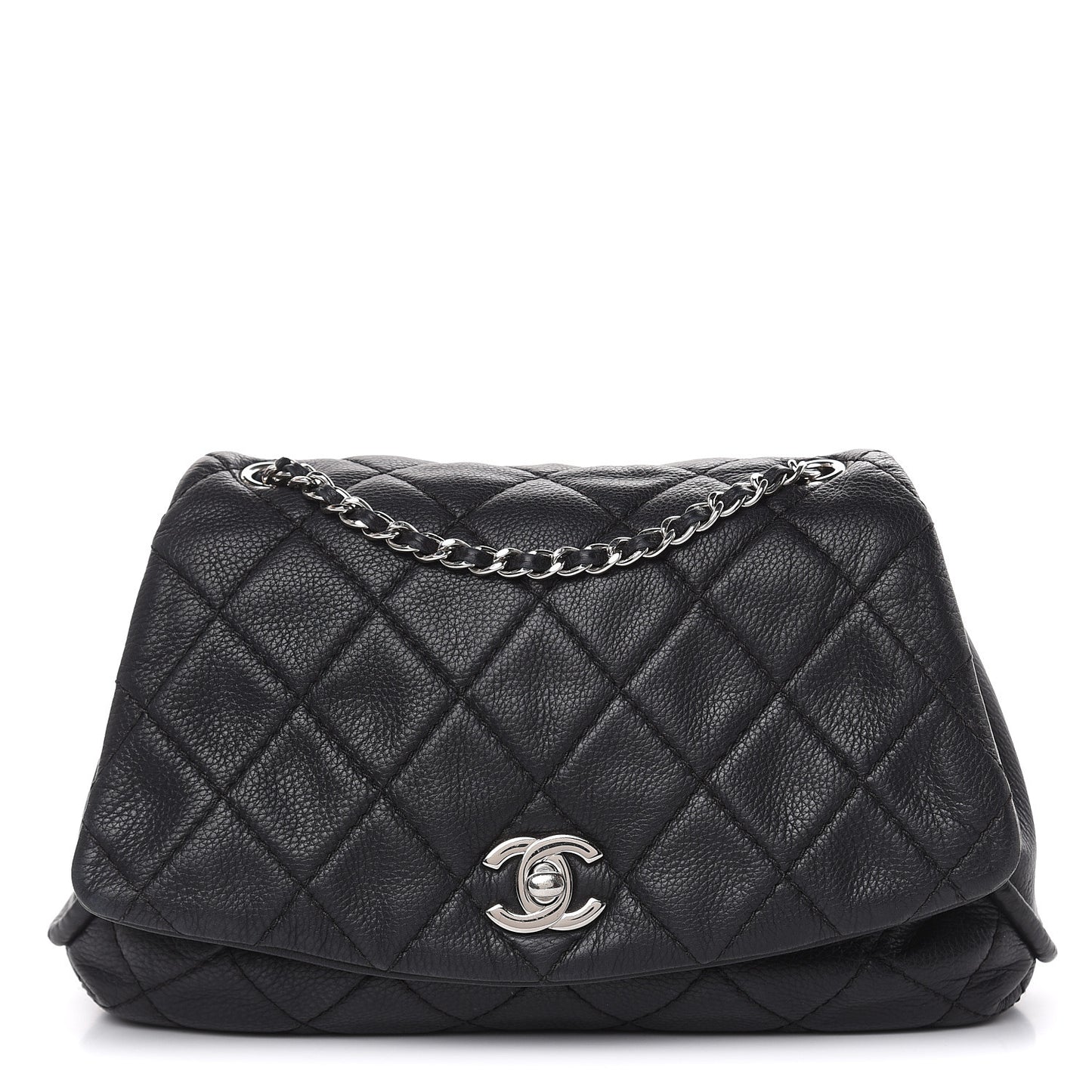 Grained Calfskin Single Flap Black