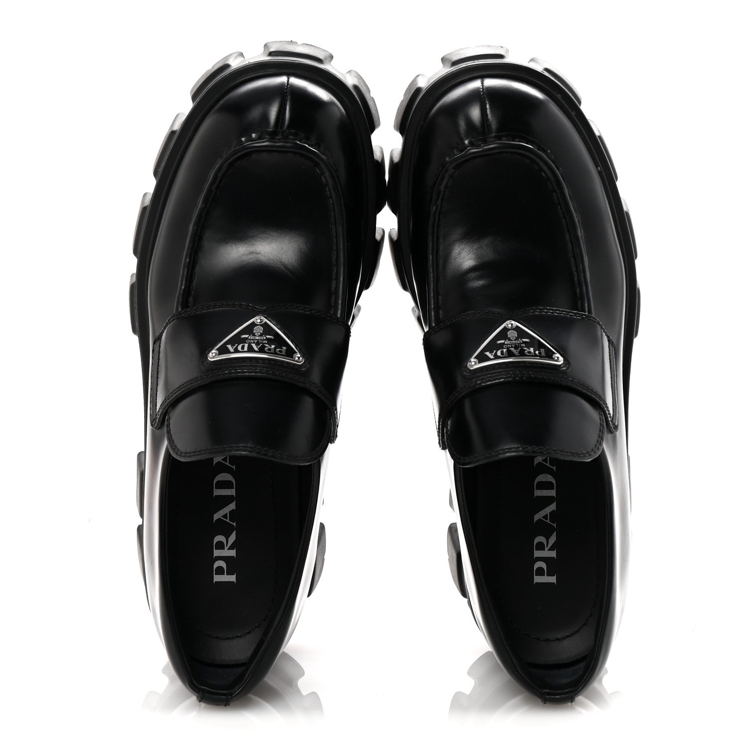 Prada Spazzolato Rois Metal Triangle Logo Monolith 55mm Loafers 38 Black 2 of 9
