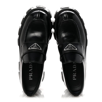 Prada Spazzolato Rois Metal Triangle Logo Monolith 55mm Loafers 38 Black 2 of 9