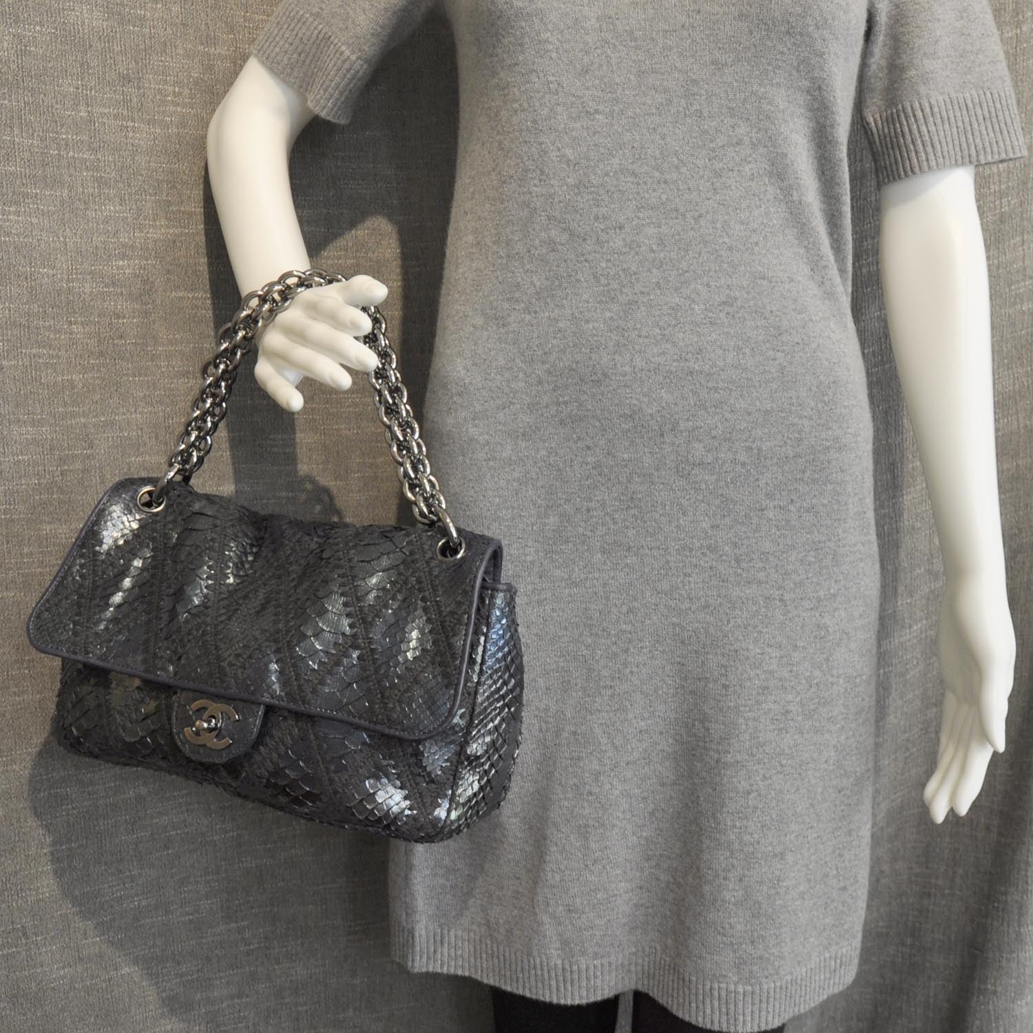 Chanel Python Crochet Stitched Jumbo Flap Blue 3 of 4