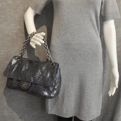 Chanel Python Crochet Stitched Jumbo Flap Blue 3 of 4