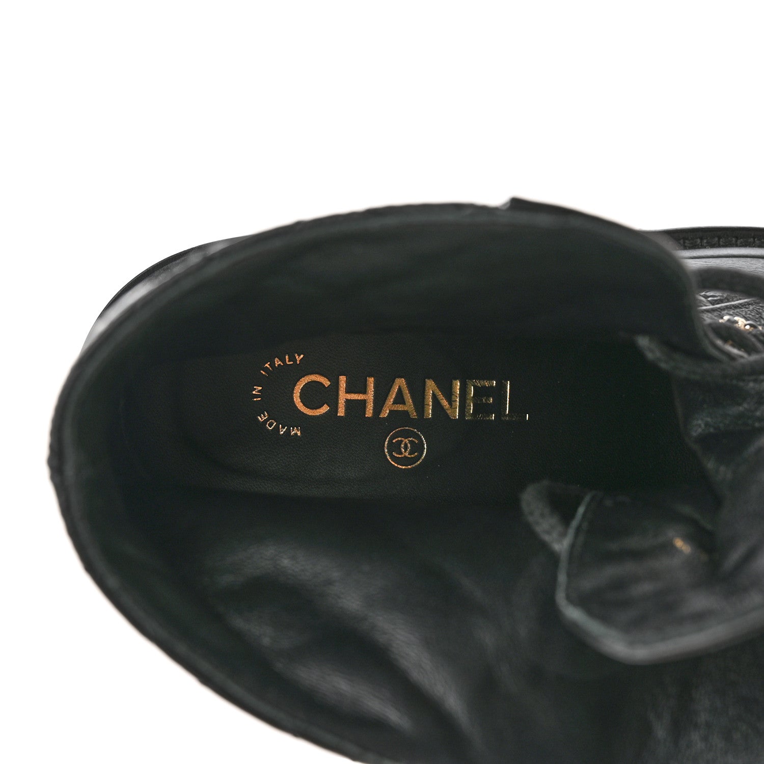 Chanel Shiny Goatskin Calfskin Quilted Lace Up Combat Boots 36.5 Black 7 of 11