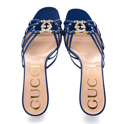 Gucci Malaga Kid Crystal GG Isa Ankle Strap 55mm Sandals 40 Rio Blue 2 of 9