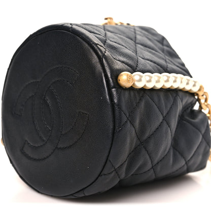 Chanel Calfskin Quilted Pearl Mini About Pearls Drawstring Bucket Bag Black 10 of 10