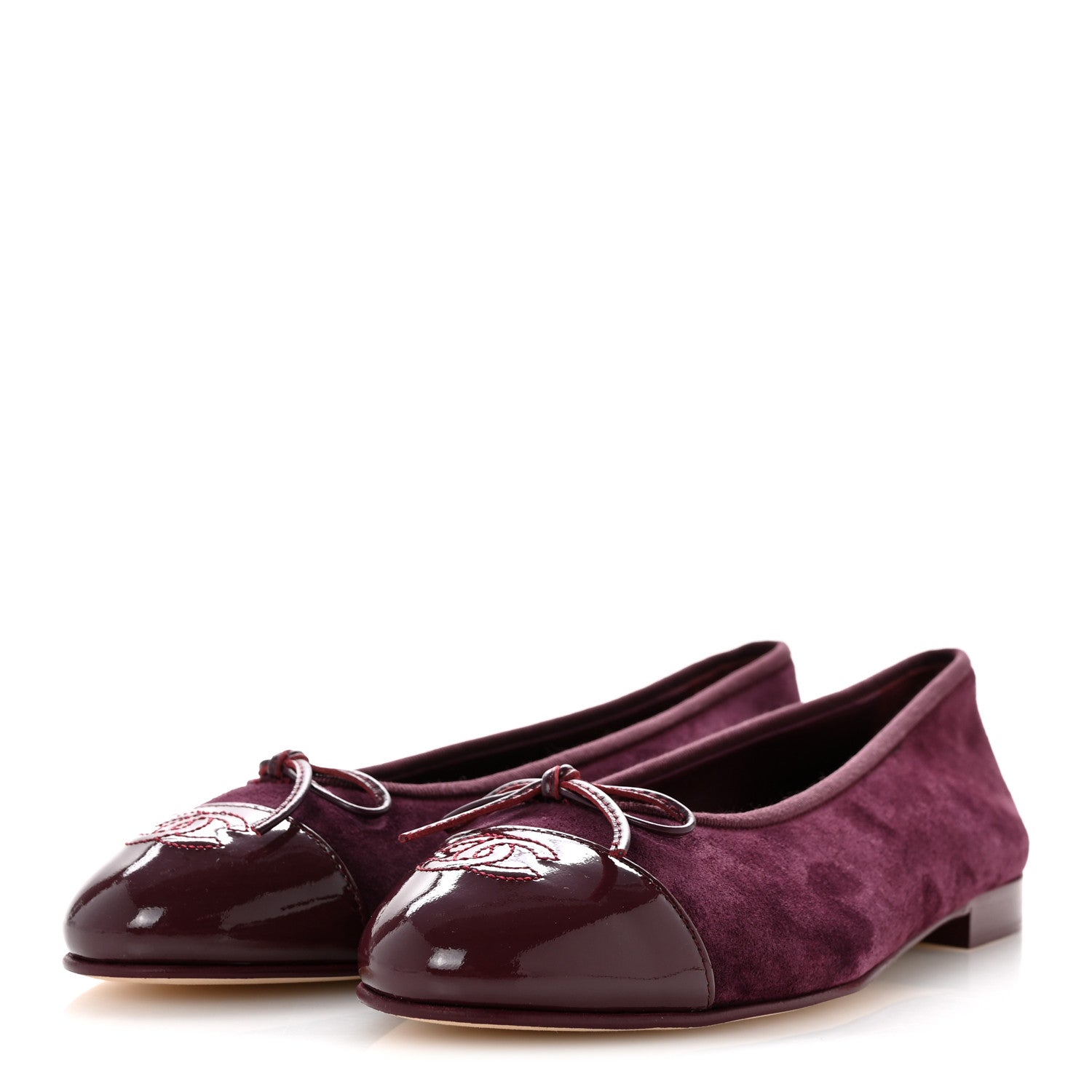 Chanel Suede Patent Calfskin Cap Toe CC Ballerina Flats 40 Burgundy 4 of 10