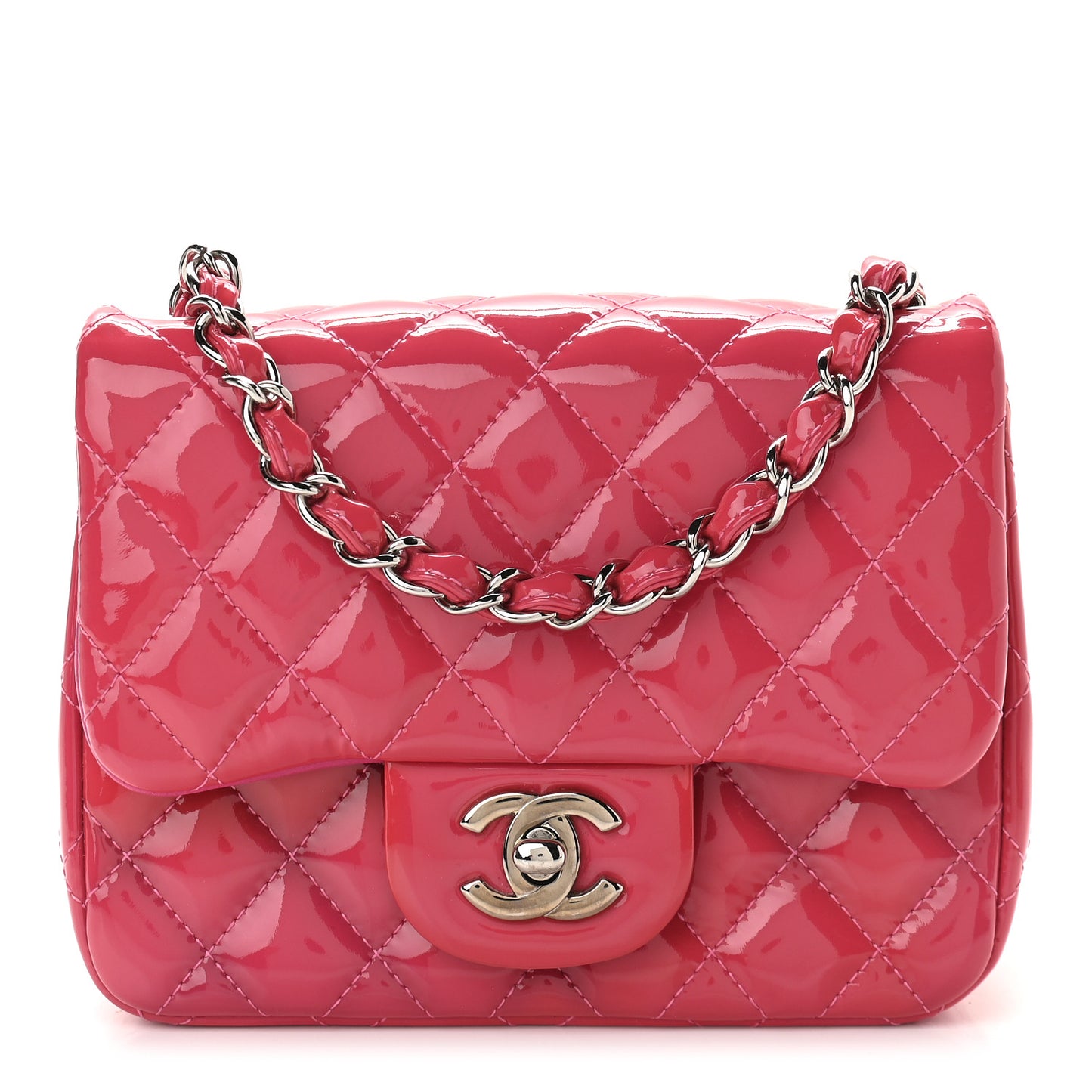 Patent Quilted Mini Square Flap Pink