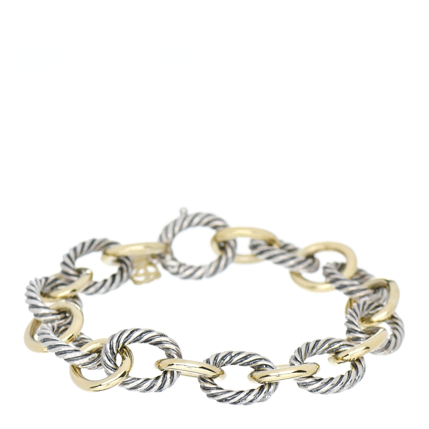 David Yurman Sterling Silver 18K Yellow Gold 12mm Large Oval Link Bracelet 1 of 3
