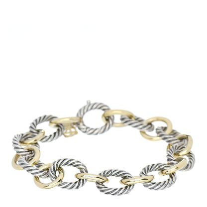David Yurman Sterling Silver 18K Yellow Gold 12mm Large Oval Link Bracelet 1 of 3