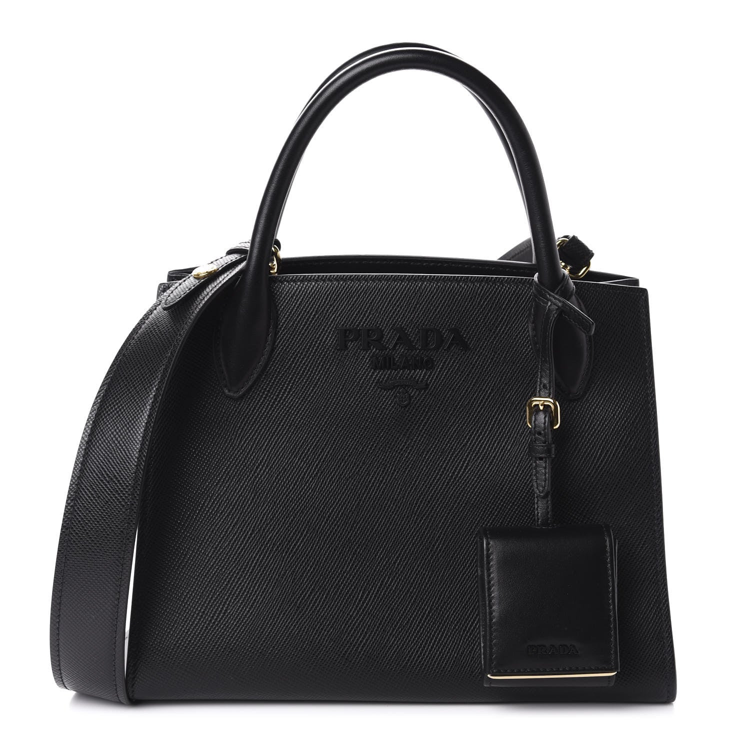 Prada Saffiano Cuir Calfskin Small Monochrome Top Handle Tote Black 1 of 9