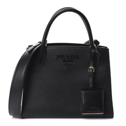 Prada Saffiano Cuir Calfskin Small Monochrome Top Handle Tote Black 1 of 9