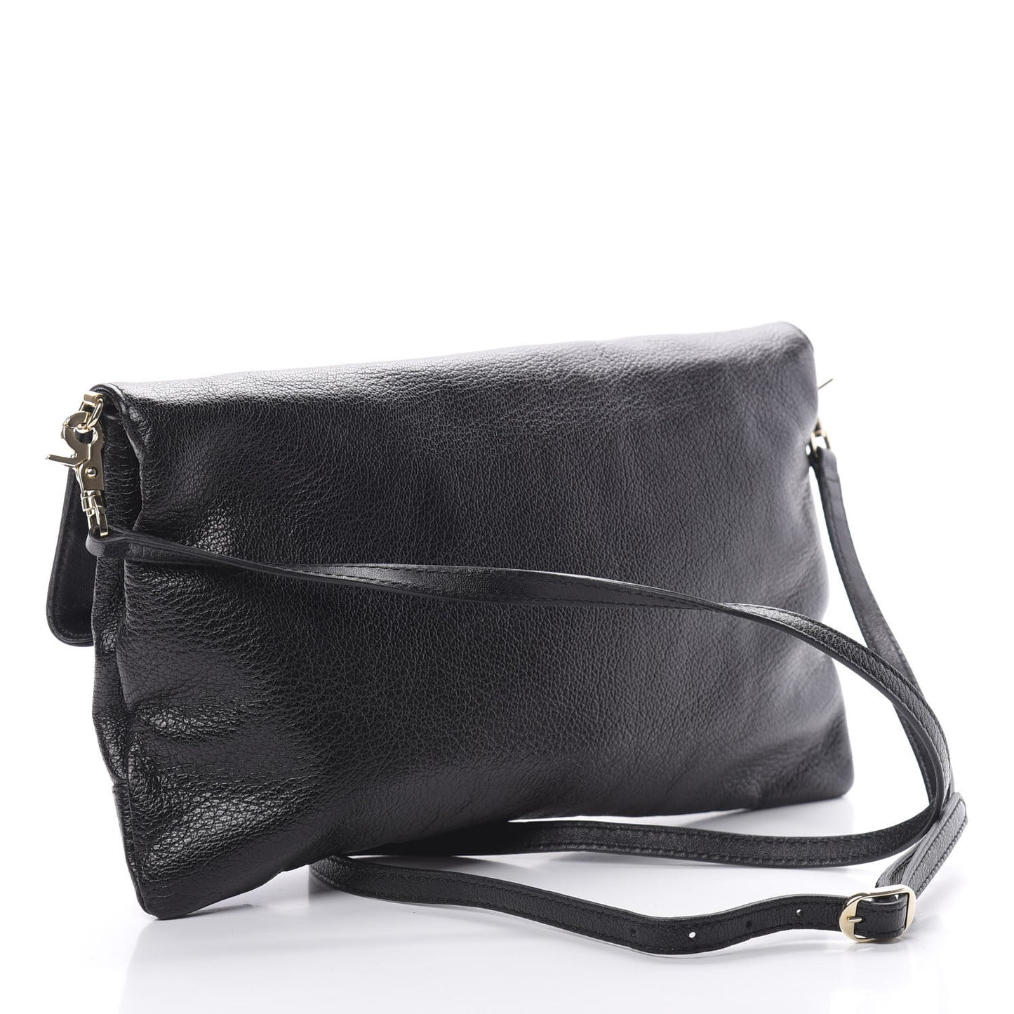 Chevre Gold Metallic Edge Hardware Envelope Clutch Black