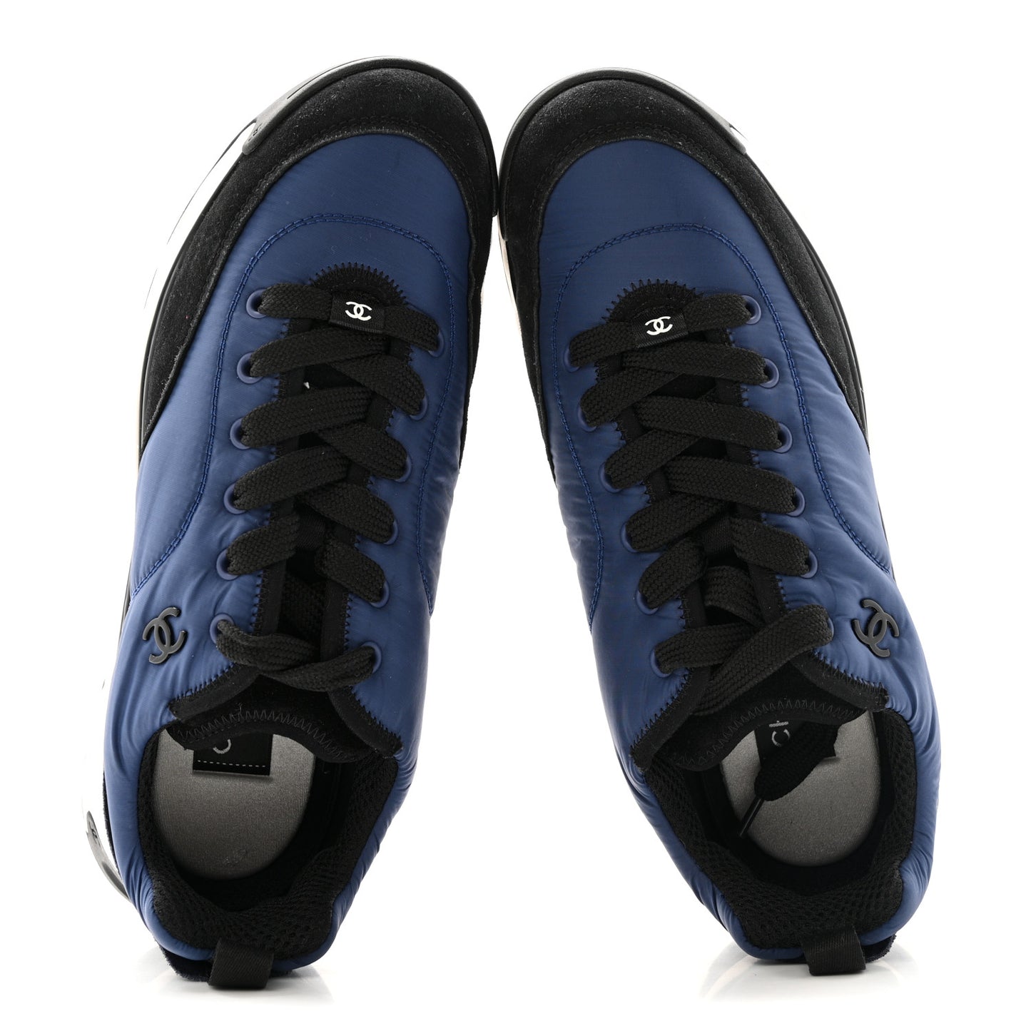 Nylon Suede Calfskin Womens Logo Sneakers 41 Dark Navy Blue