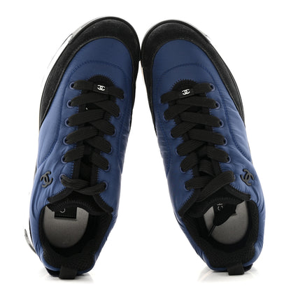 Chanel Nylon Suede Calfskin Womens Logo Sneakers 41 Dark Navy Blue 2 of 13